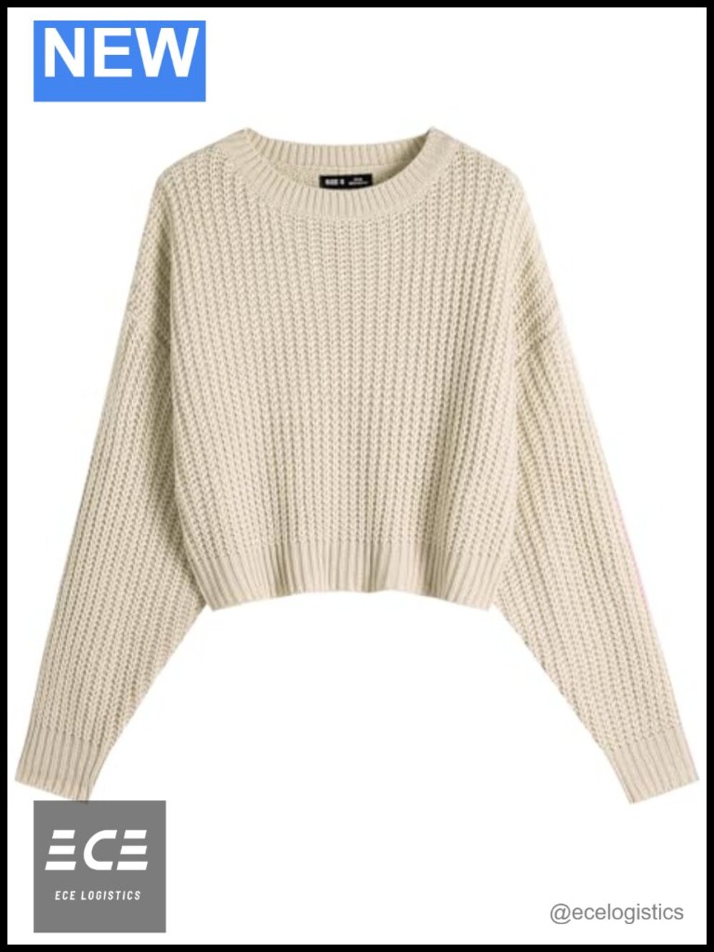Crew Neck Batwing Cropped Sweater Womens Acrylic Viscose Knit Pullover